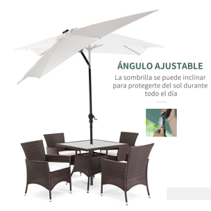 Sombrilla Terraza Exterior 268x205x248 cm Sombrilla de Jardín con Techo Inclinable hasta 45° Luces LED Solares Poste de Acero y Manivela Parasol para Patio Terraza Blanco