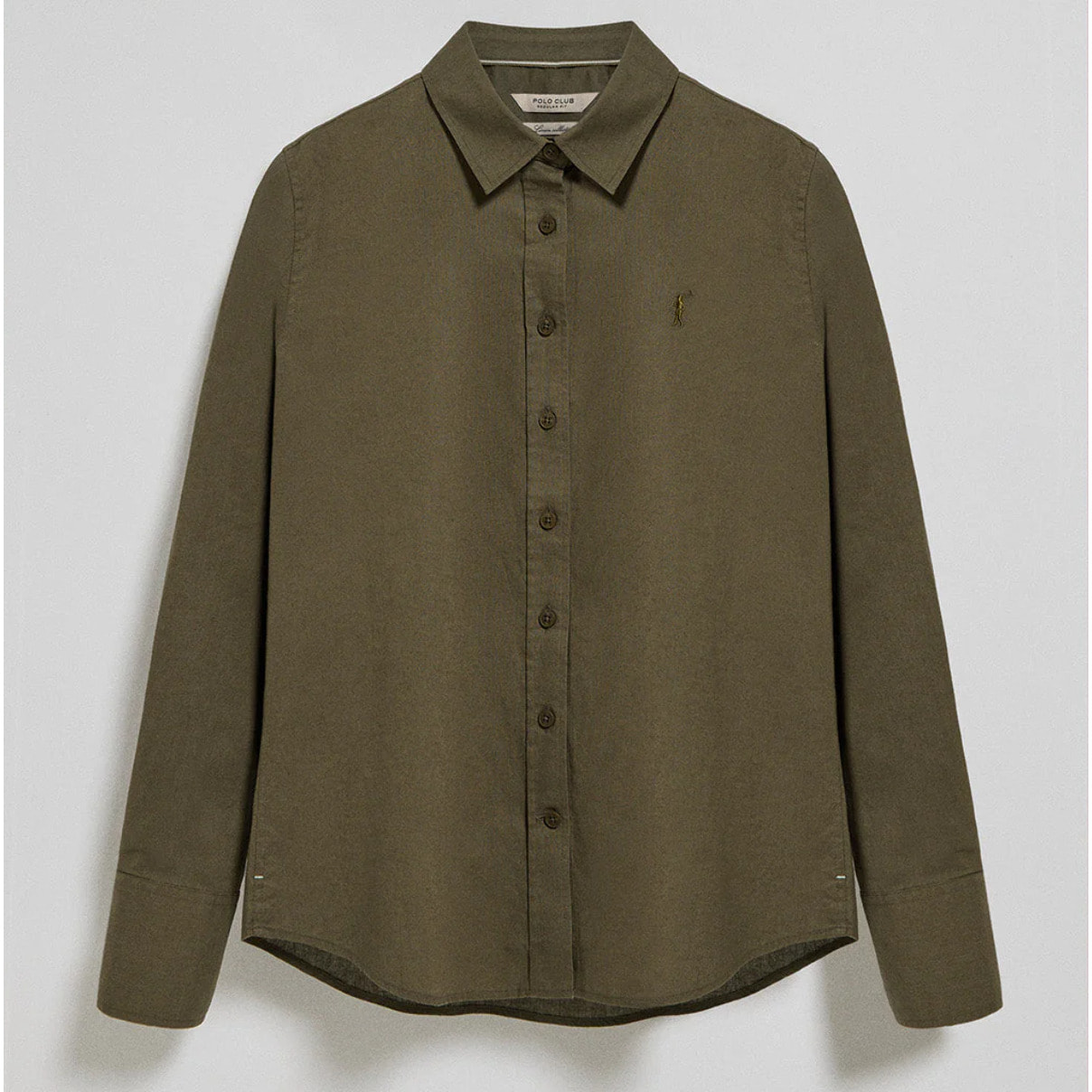 Camicia verde scuro regular in lino-cotone con ricamato Rigby Go