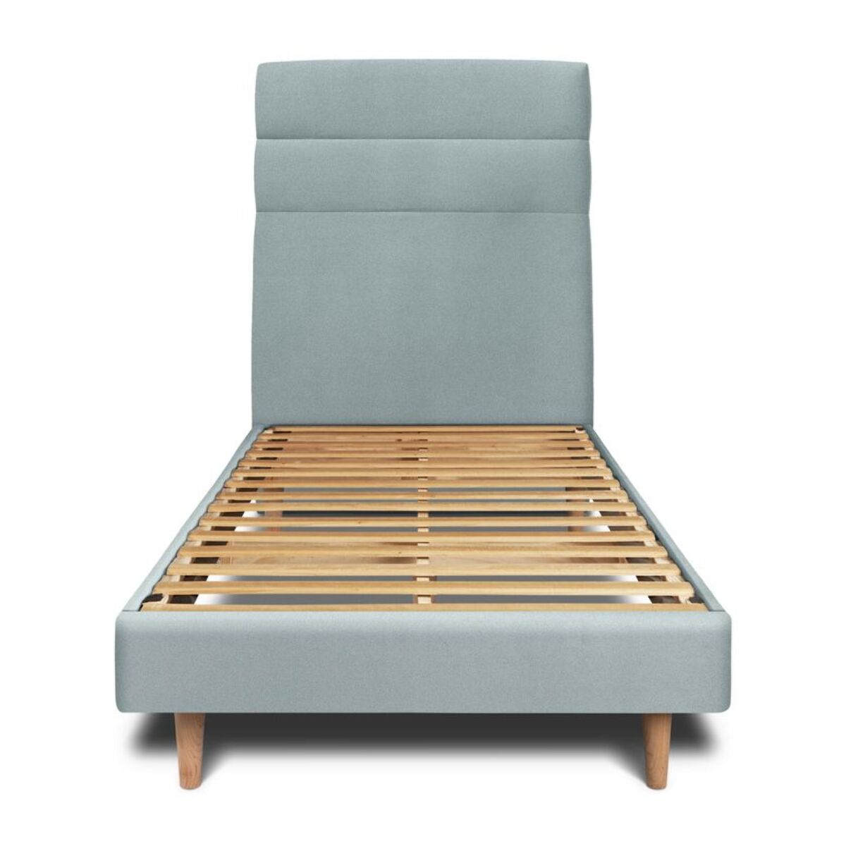 Lit avec tête de lit bandes horizontales velours et sommier kit Ep14