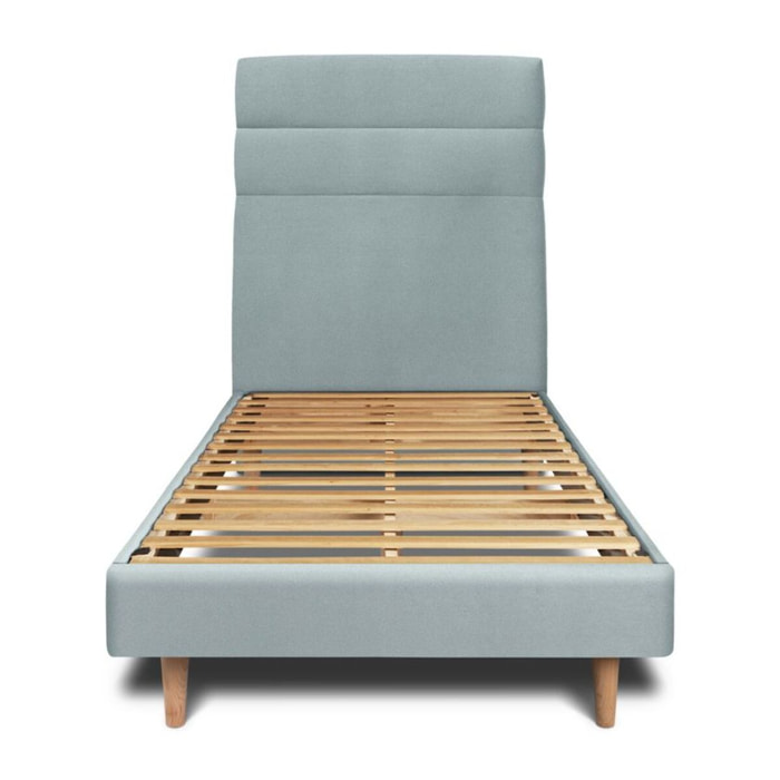 Lit avec tête de lit bandes horizontales velours et sommier kit Ep14