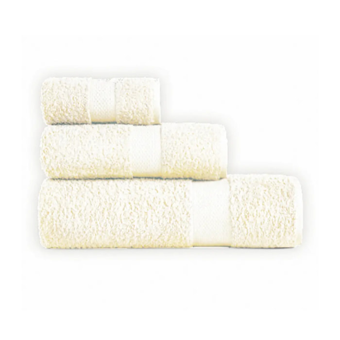 Set 3 asciugamano spugna cotone 100% Made in Italy. Ospite + Salvietta + Telo. Colore PANNA