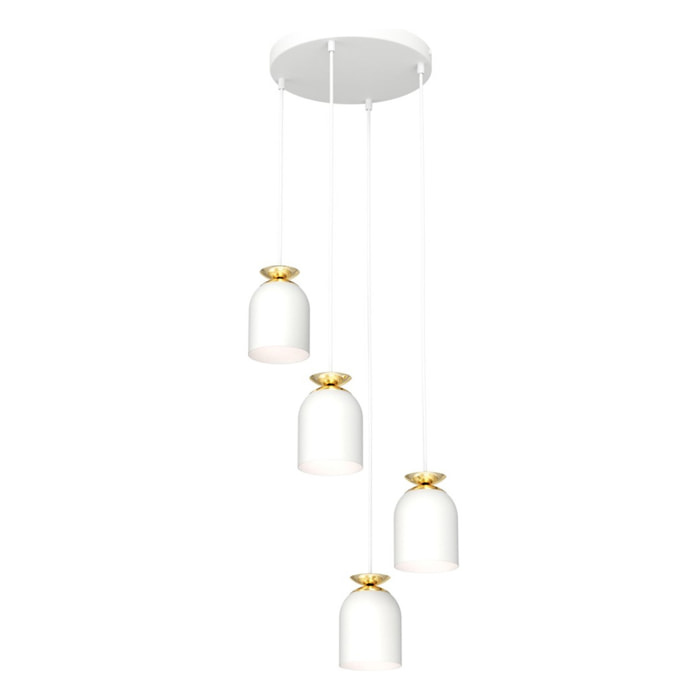 Lampada a sospensione Target in acciaio bianco e dettagli oro