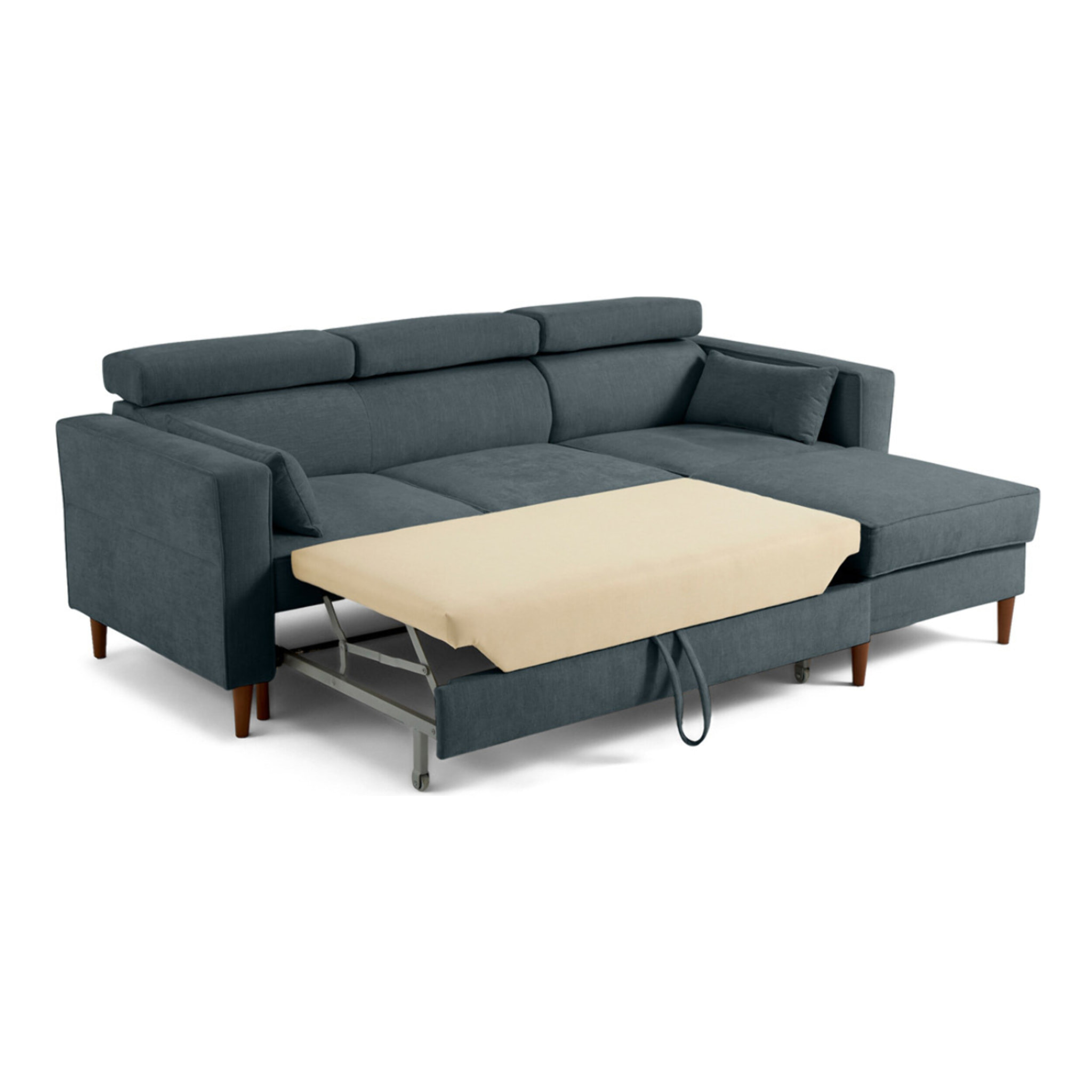 Alicante - canapé d'angle réversible convertible avec têtières - coffre - 4 places - en tissu texturé - Bleu grisé