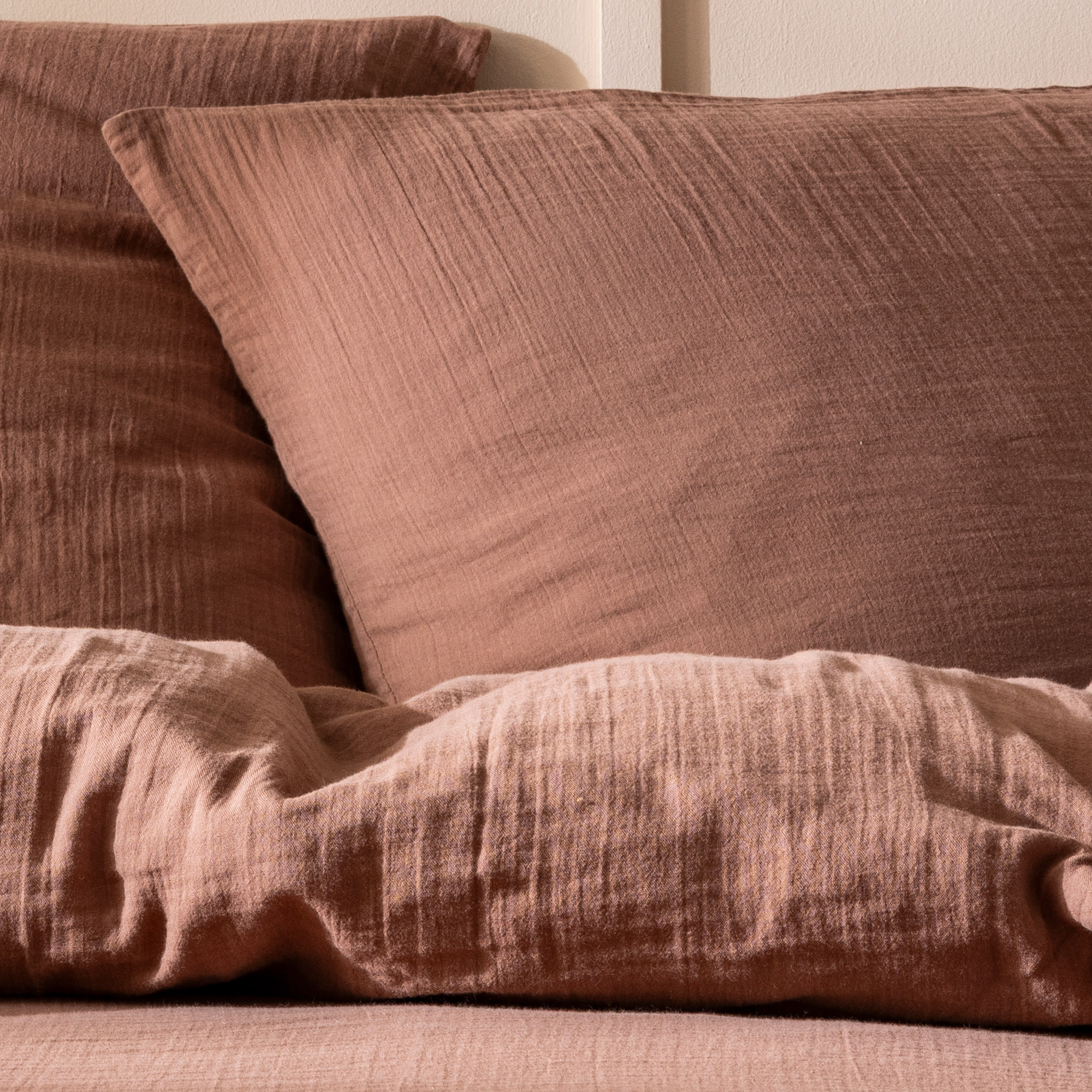 Set de 2 taies d'oreiller unies en coton, GAZE DE COTON