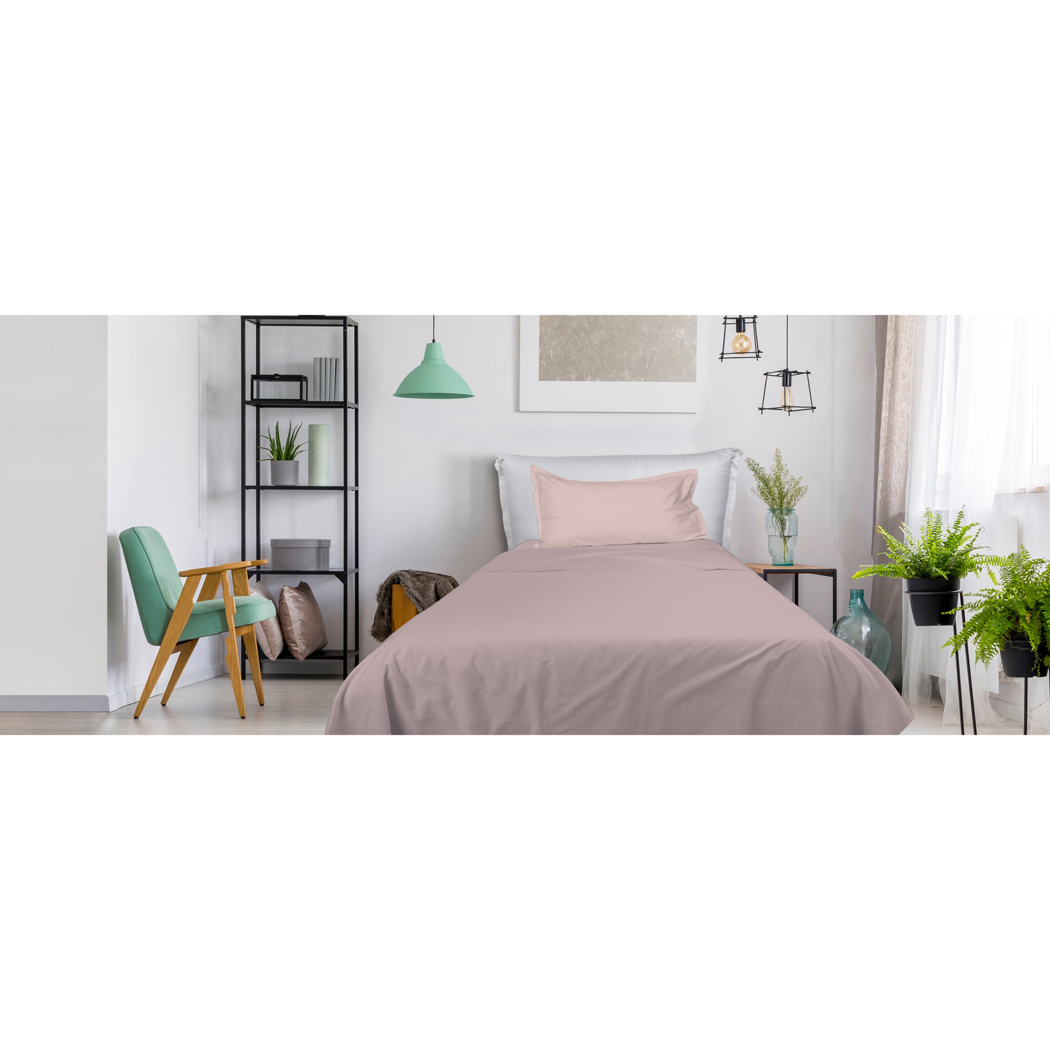 UNO CASA DESIGN Completo Letto Bice 25 Bicolor in Puro Cotone_Singolo_malva