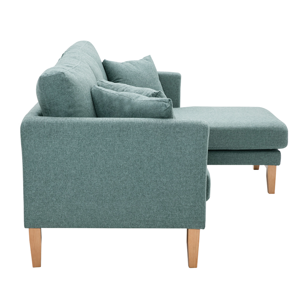 Canapé d'angle droit déhoussable scandinave 4 places en tissu vert de gris et bois clair OSLO