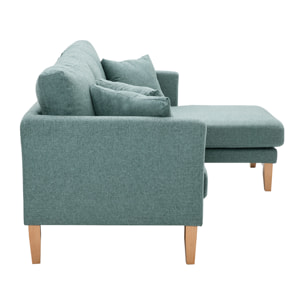 Canapé d'angle droit déhoussable scandinave 4 places en tissu vert de gris et bois clair OSLO