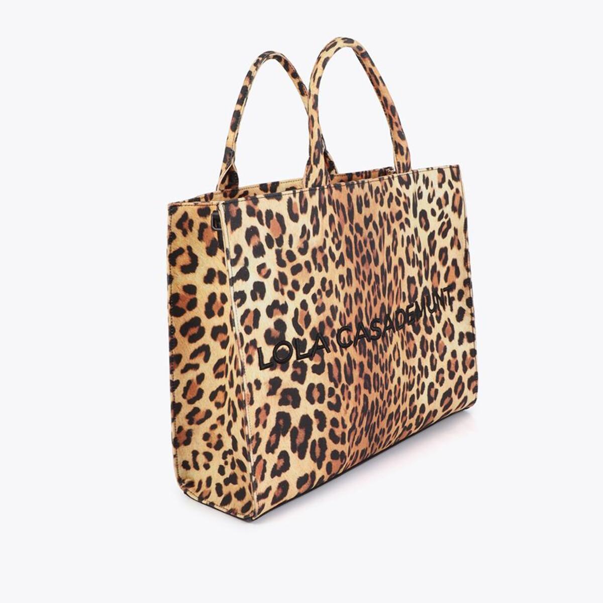 Borsa shopper in tessuto con stampa leopardata