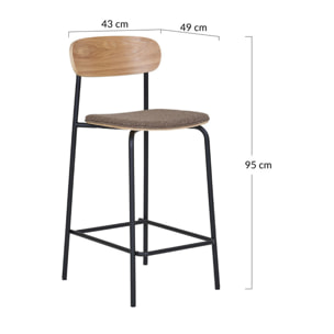 Zoe - lot de 2 tabourets en bois de frêne - pieds en acier - Marron