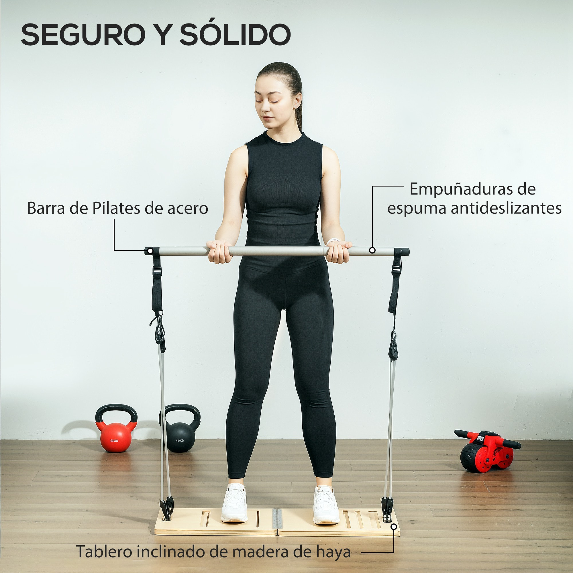 Kit de Barra de Pilates Kit de Pilates con 6 Bandas Elásticas Tabla Inclinada Ajustable para Entrenamiento de Cuerpo Completo en Casa Gris