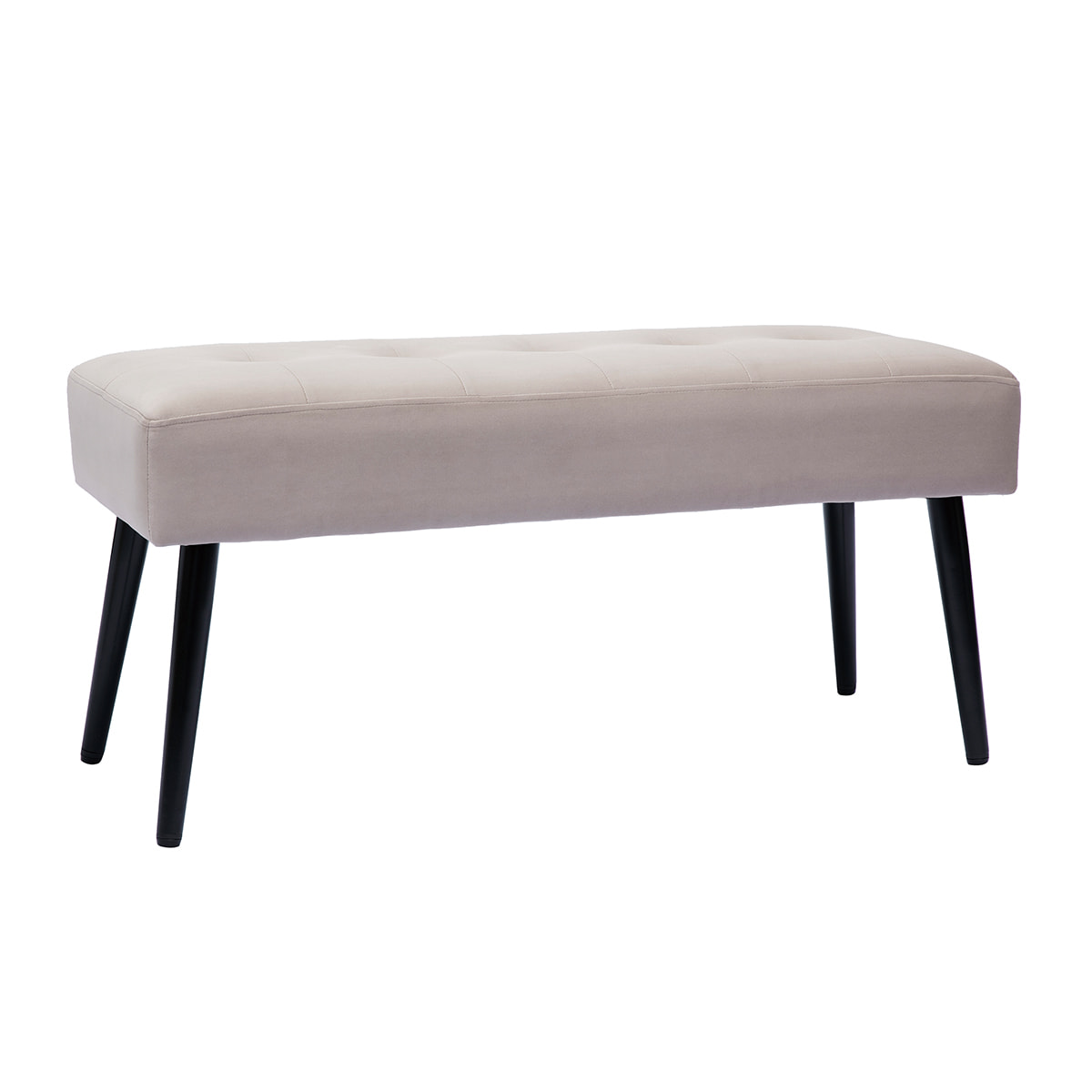 Banc design capitonné en tissu velours taupe et métal noir L96 cm GUESTA