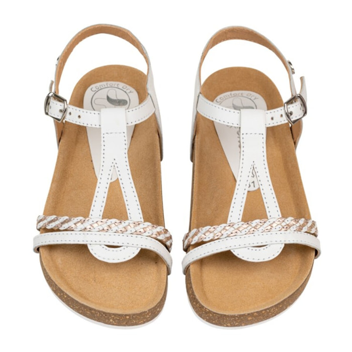 Sandalia Bios Piel Natural. hebilla/Trenza