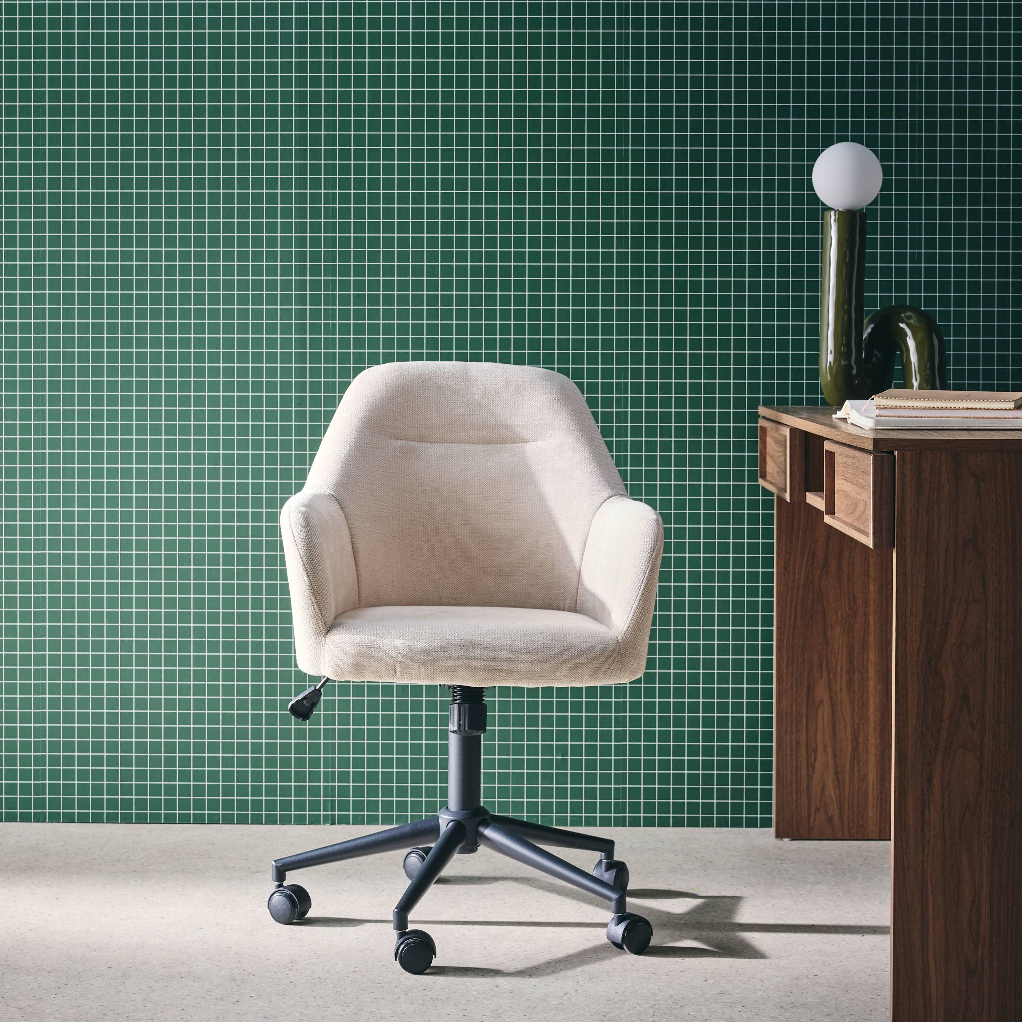 Chaise de bureau à roulettes ajustable métal et tissu beige - L 57 x P 57 x H 85/94.5cm - Stan