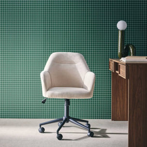 Chaise de bureau à roulettes ajustable métal et tissu beige - L 57 x P 57 x H 85/94.5cm - Stan