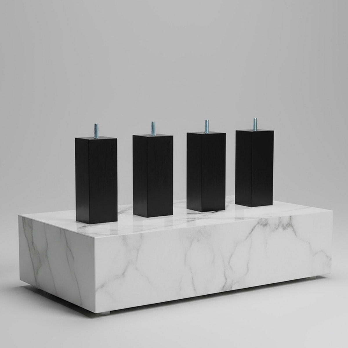 Jeu de 4 pieds de lit carres noirs | Bois Naturel | Hauteur 20 cm