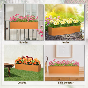 Jardinera Colgante de Acero Maceta Rectangular Colgante con 2 Ganchos Ajustables y 2 Orificios de Drenaje para Balcón Jardín Patio 91x35x24 cm Marrón