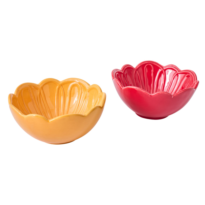 J-Line Bol Fleur - porcelaine - multicolore - large - 2 pièces