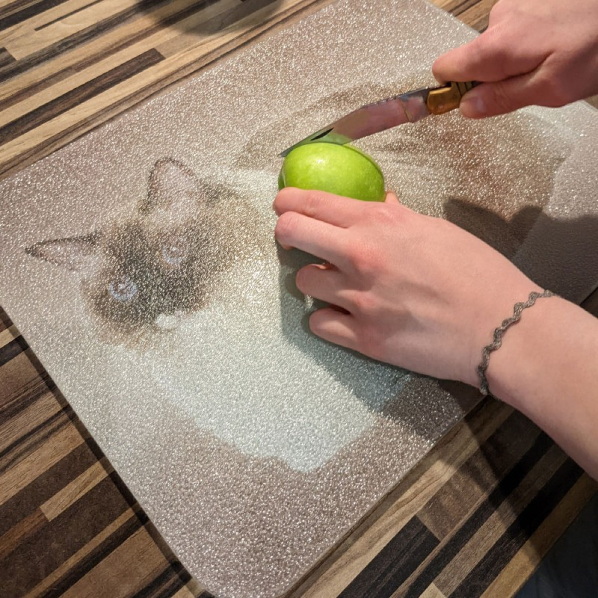 Planche à  découper et dessous de plat en verre motif Chat MSV