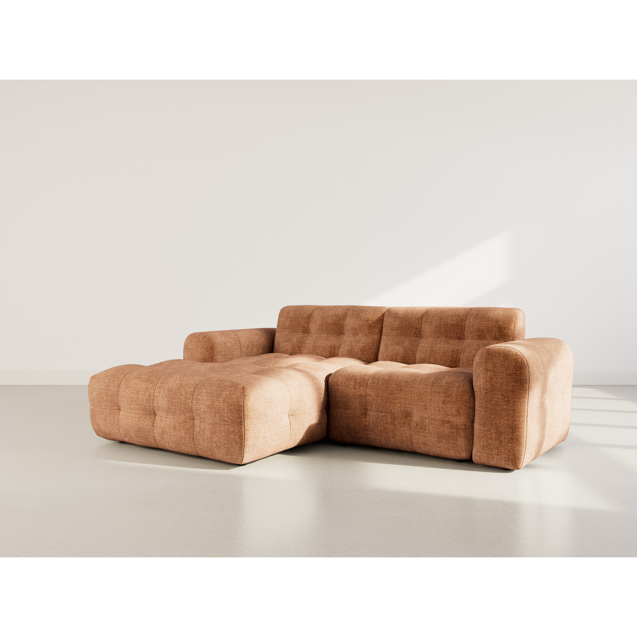 Diane - Canapé d'angle gauche 4 places en velours texturé - Terracotta