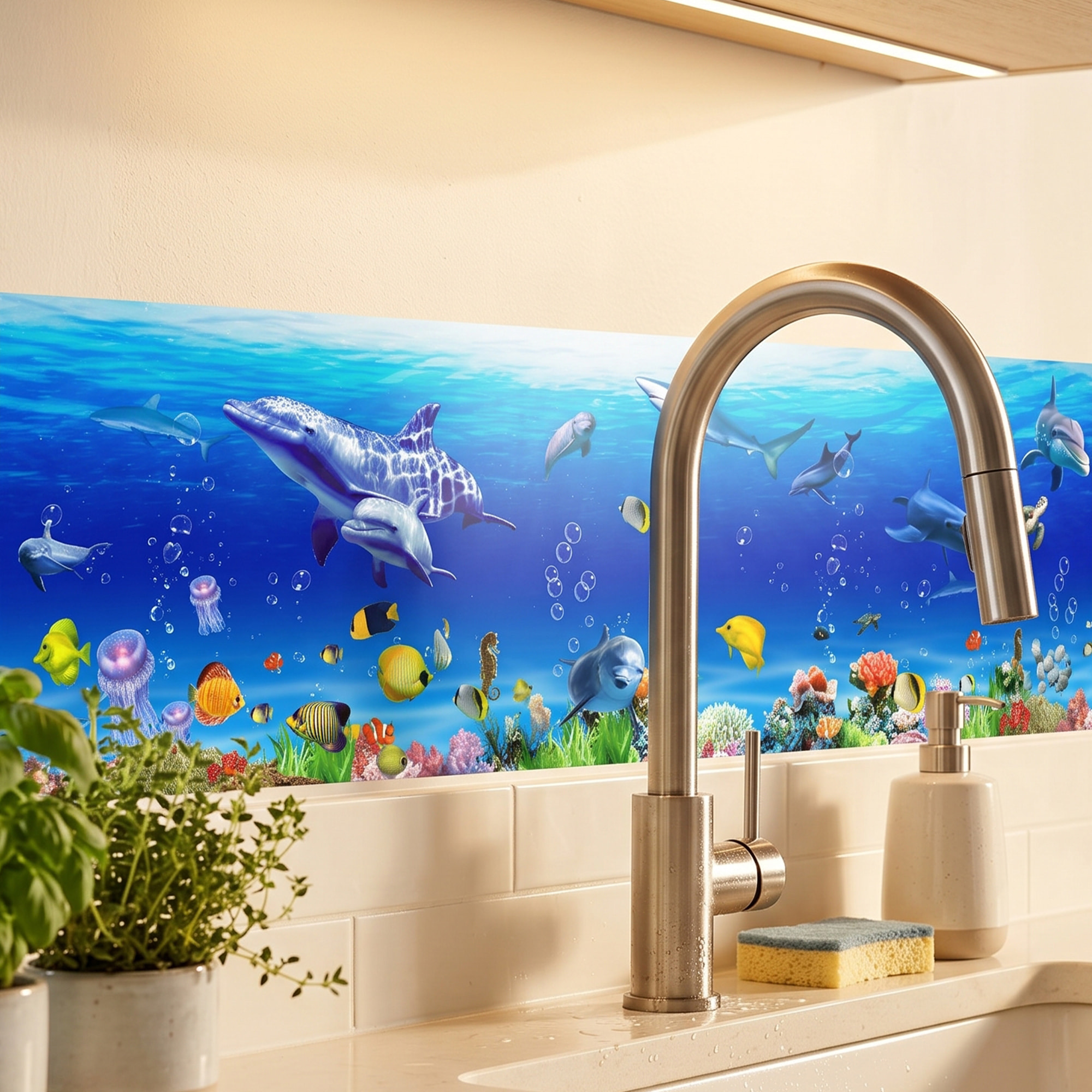 Stickers Muraux décoration adhésifs salle de bain dauphin, baleine, poissons exotiques