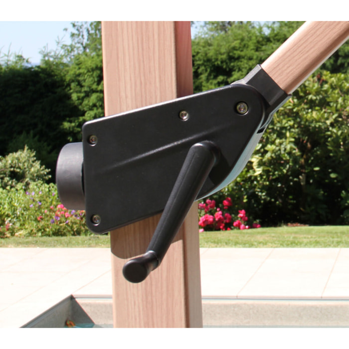 Parasol déporté 4x3m - effet bois - gris anthracite - TOPAZE