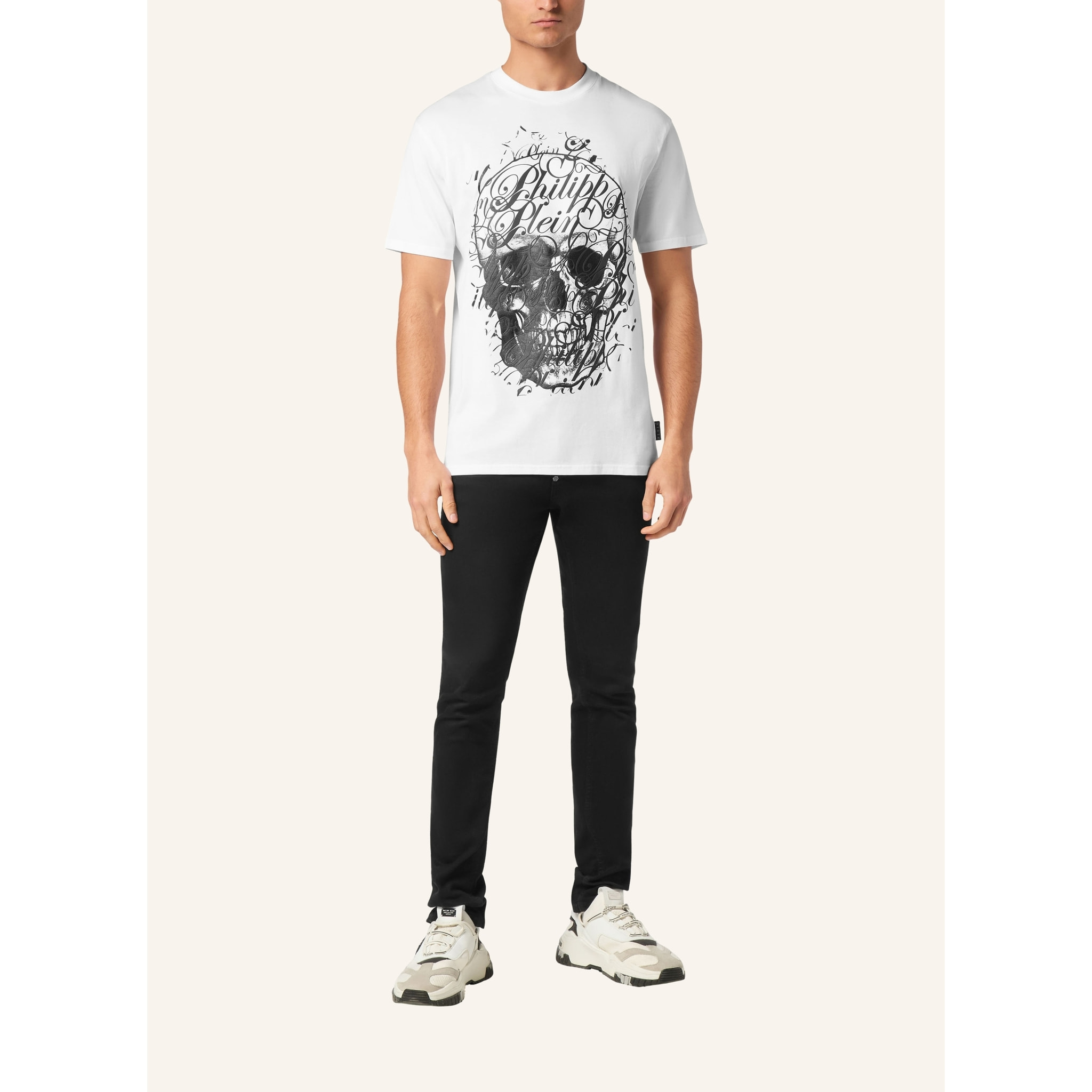 PHILIPP PLEIN Camiseta de cuello redondo y manga corta COURSIVE