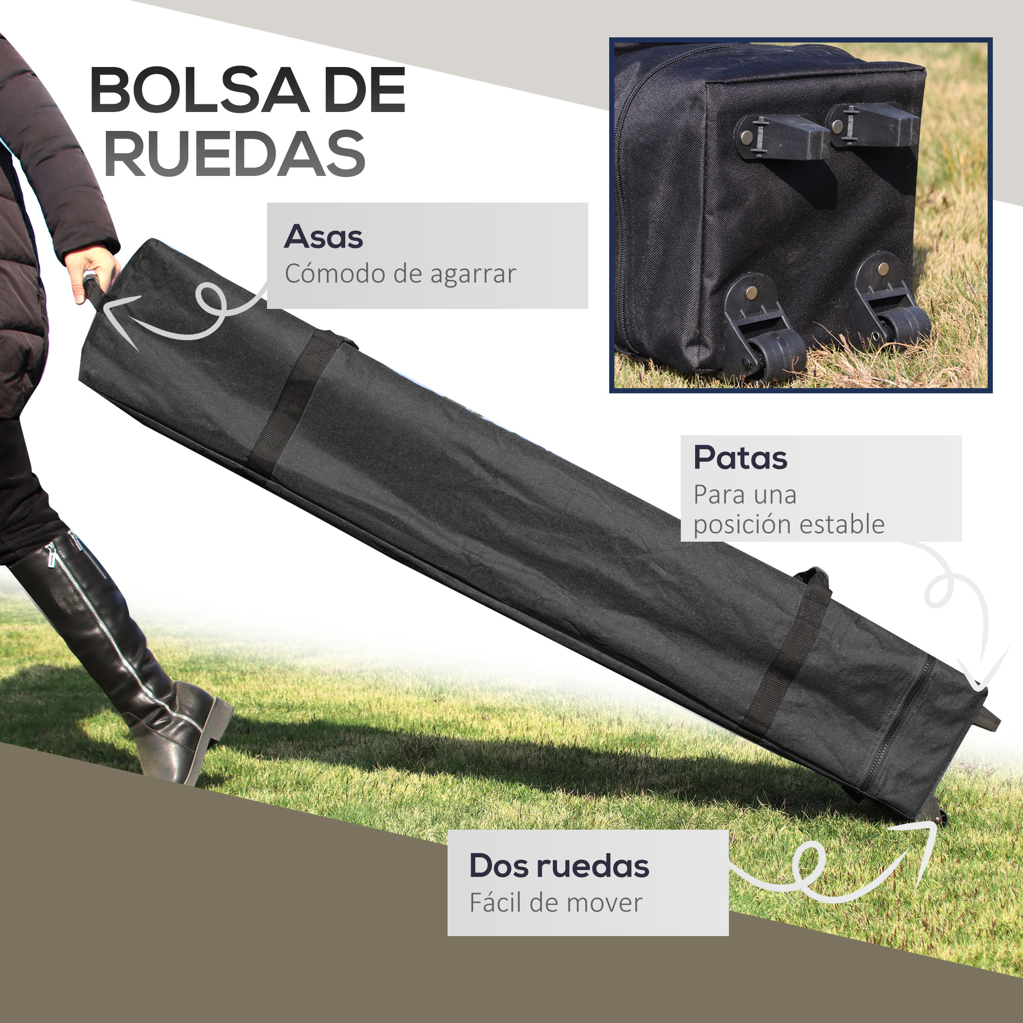 Carpa Plegable Pop-up 4x4x2,8 m Cenador de Jardín con Paredes Altura Ajustable Anti-UV Impermeable Doble Techo Mosquiteras y Bolsa de Ruedas Gazebo para Exterior Fiestas Camping Gris Claro