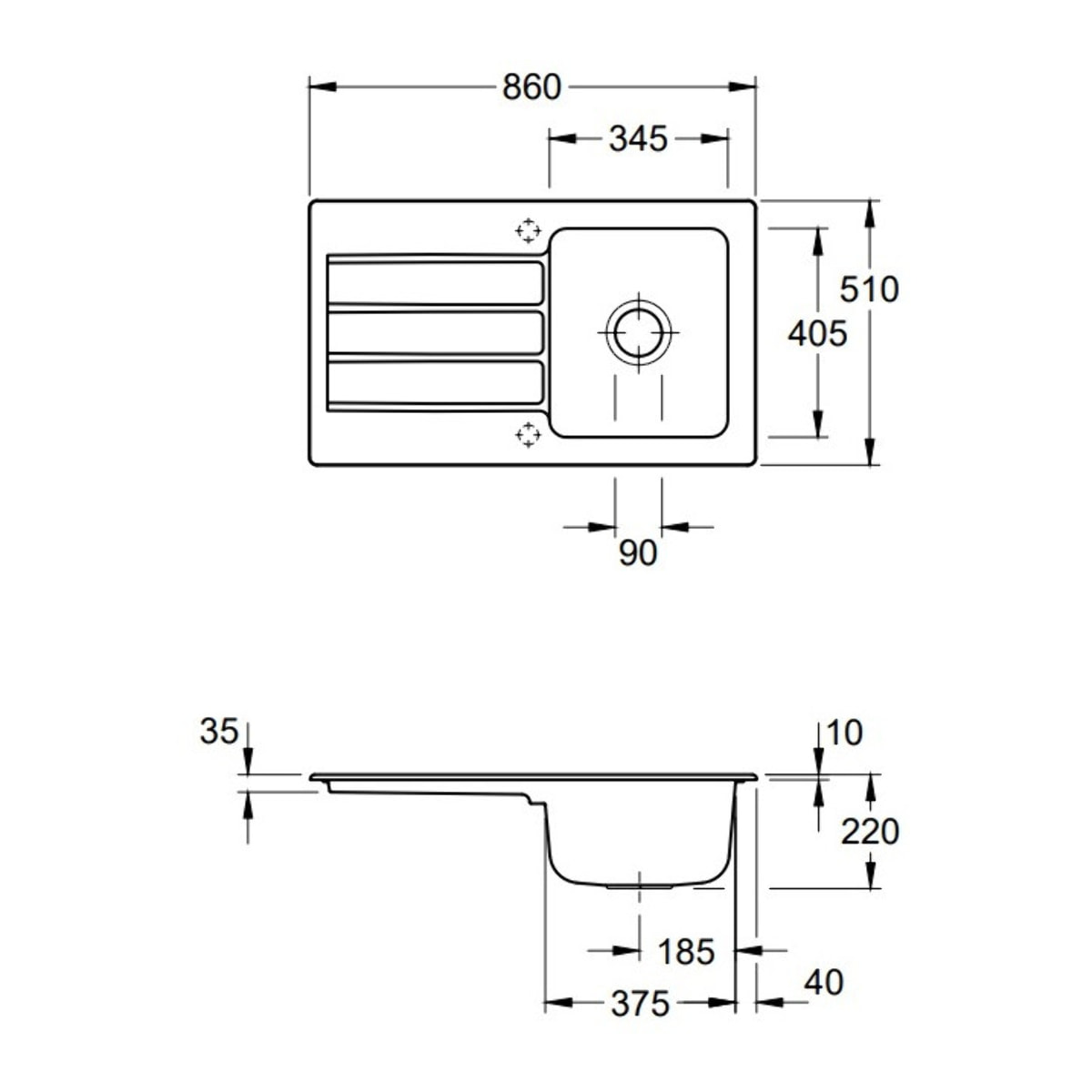 Evier 86 x 51 cm Architectura 50 Blanc + Robinet cuisine GROHE Concetto