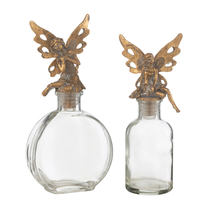 J-Line décoration Bouteilles Fairy - métal/verre - or - 2 pcs