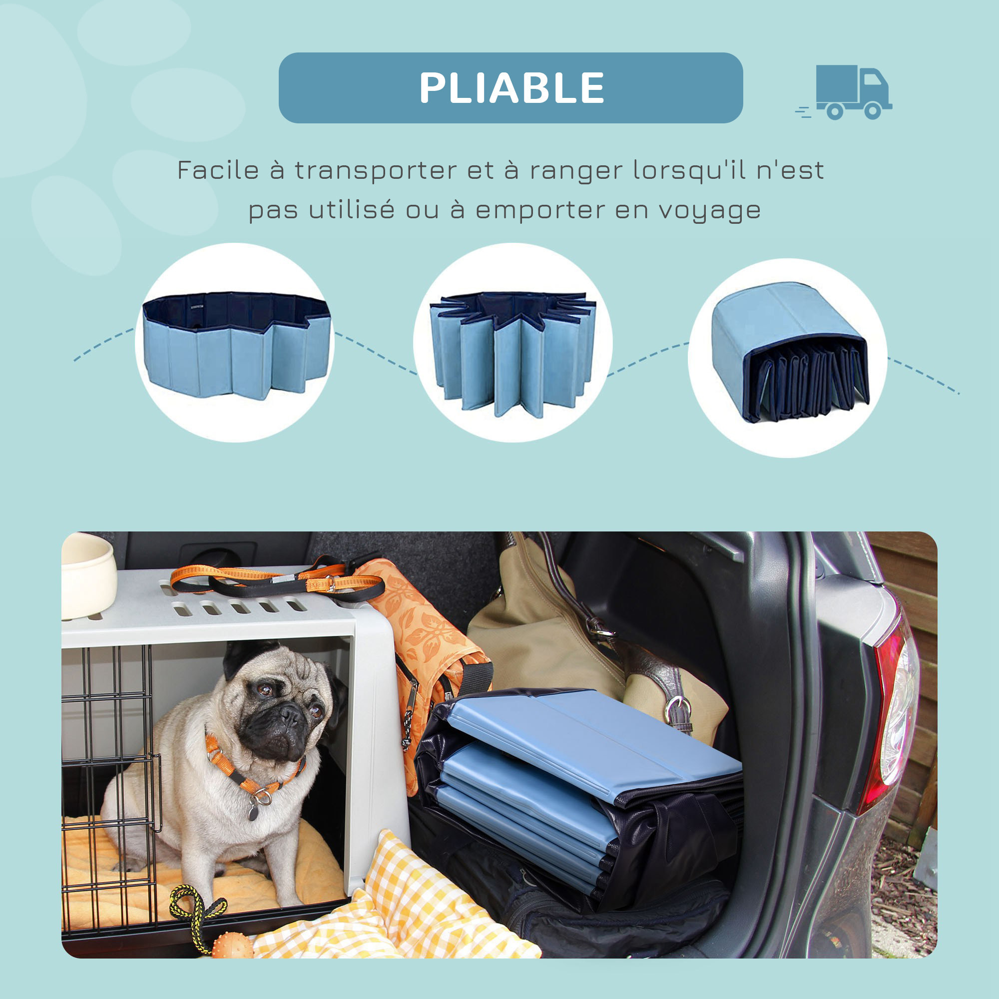 Piscine pour chien bassin PVC pliable anti-glissant facile à nettoyer diamètre 160 cm hauteur 30 cm bleu