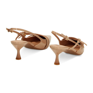 Décolleté slingback nude in vernice, tacco 6 cm