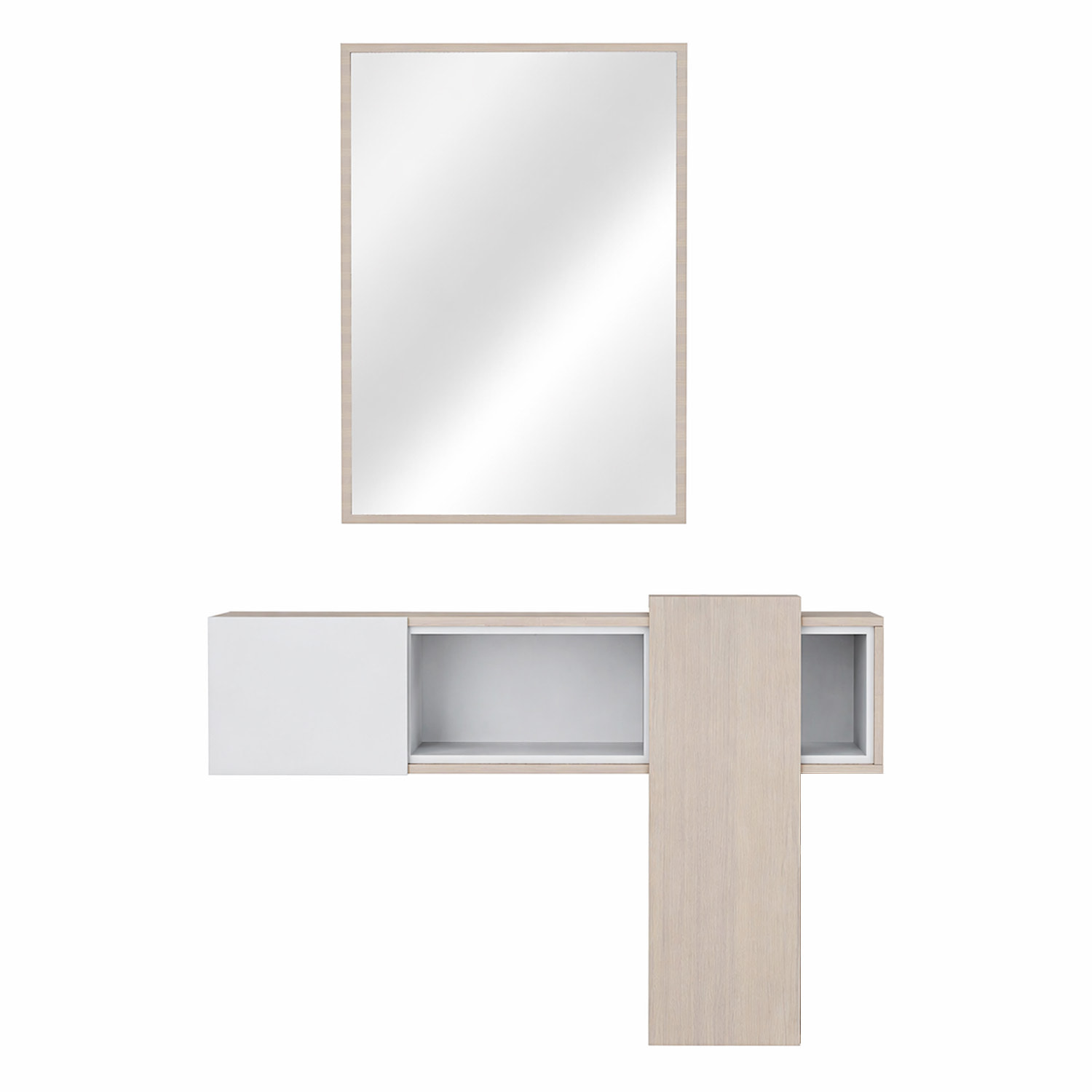 Mobile Danzica Mobiletto da Ingresso Mensola Sospesa con Specchio E Ripiani Scorrevole Arredo Arredamento Sala 100 x 31.5 x 75 cm Bianco e Rovere