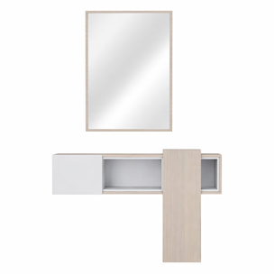Mobile Danzica Mobiletto da Ingresso Mensola Sospesa con Specchio E Ripiani Scorrevole Arredo Arredamento Sala 100 x 31.5 x 75 cm Bianco e Rovere