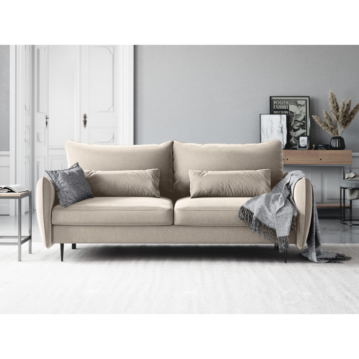 Canapé convertible avec coffre de rangement "Vermont" 3 places en velours beige clair
