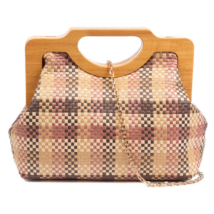 Bogna Bolso de mano Mujer. Fabricado en madera natural y rafia sintética entrelazada.