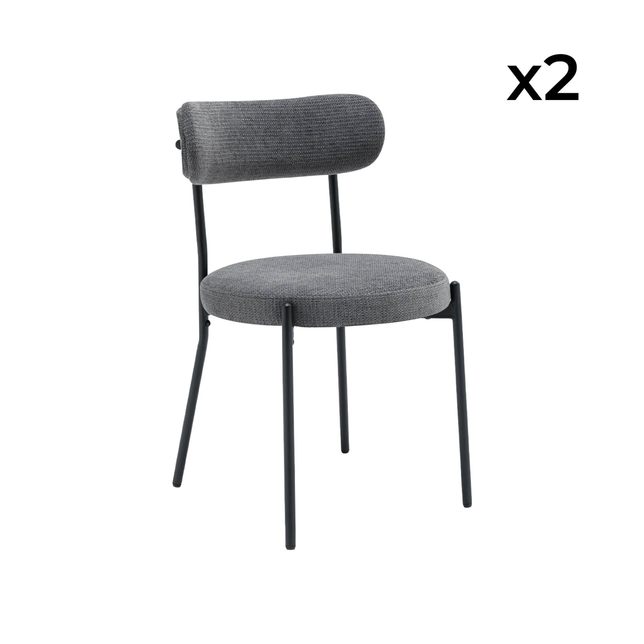 Lot de deux chaises métal et tissu chenille gris L 47 x P 49 x H 76.5cm - Livia