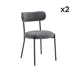 Lot de deux chaises métal et tissu chenille gris L 47 x P 49 x H 76.5cm - Livia