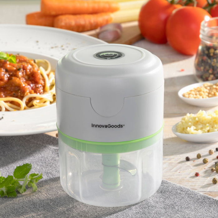 Mini tritatutto ricaricabile portatile echoppie innovagoods - grigio, verde e trasparente - 250 ml