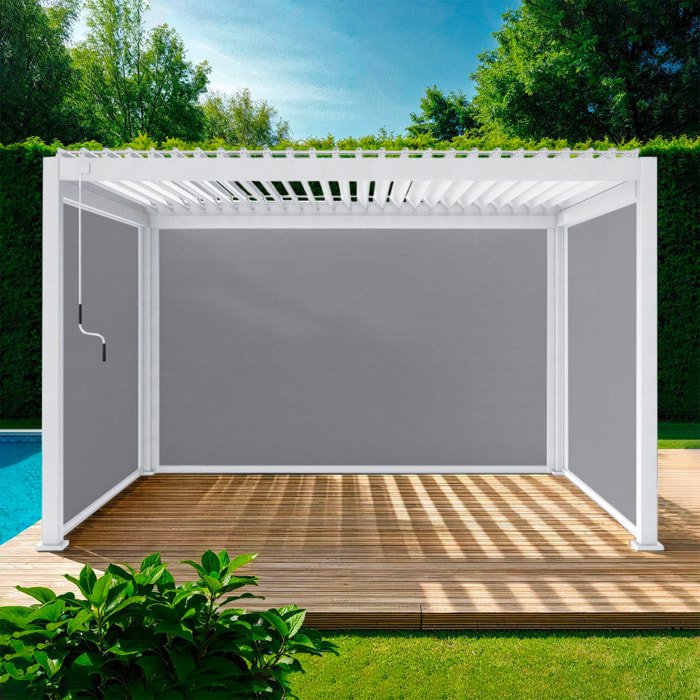 Pergola bioclimatique en aluminium. lames orientables 3x4m + 2 stores 3m + 1 store 4m TRIOMPHE blanc