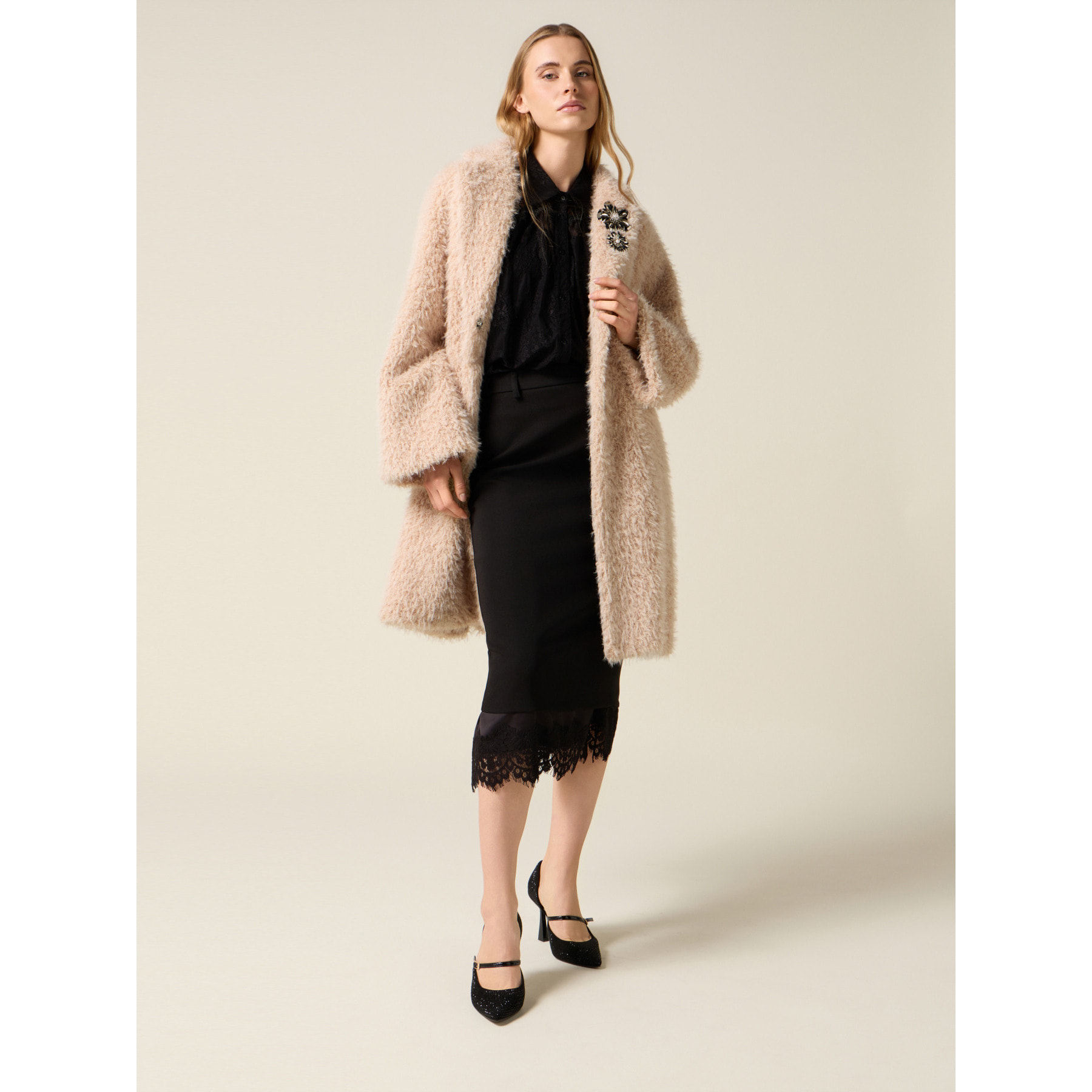 Oltre - Falda tubo con borde de encaje - Negro