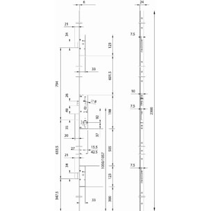 Serrure multipoint à larder ISEO Performa - Têtière plate 2300x24x3 mm Acier INOX - Entraxe 92 mm - Axe 30 mm - 7232013028