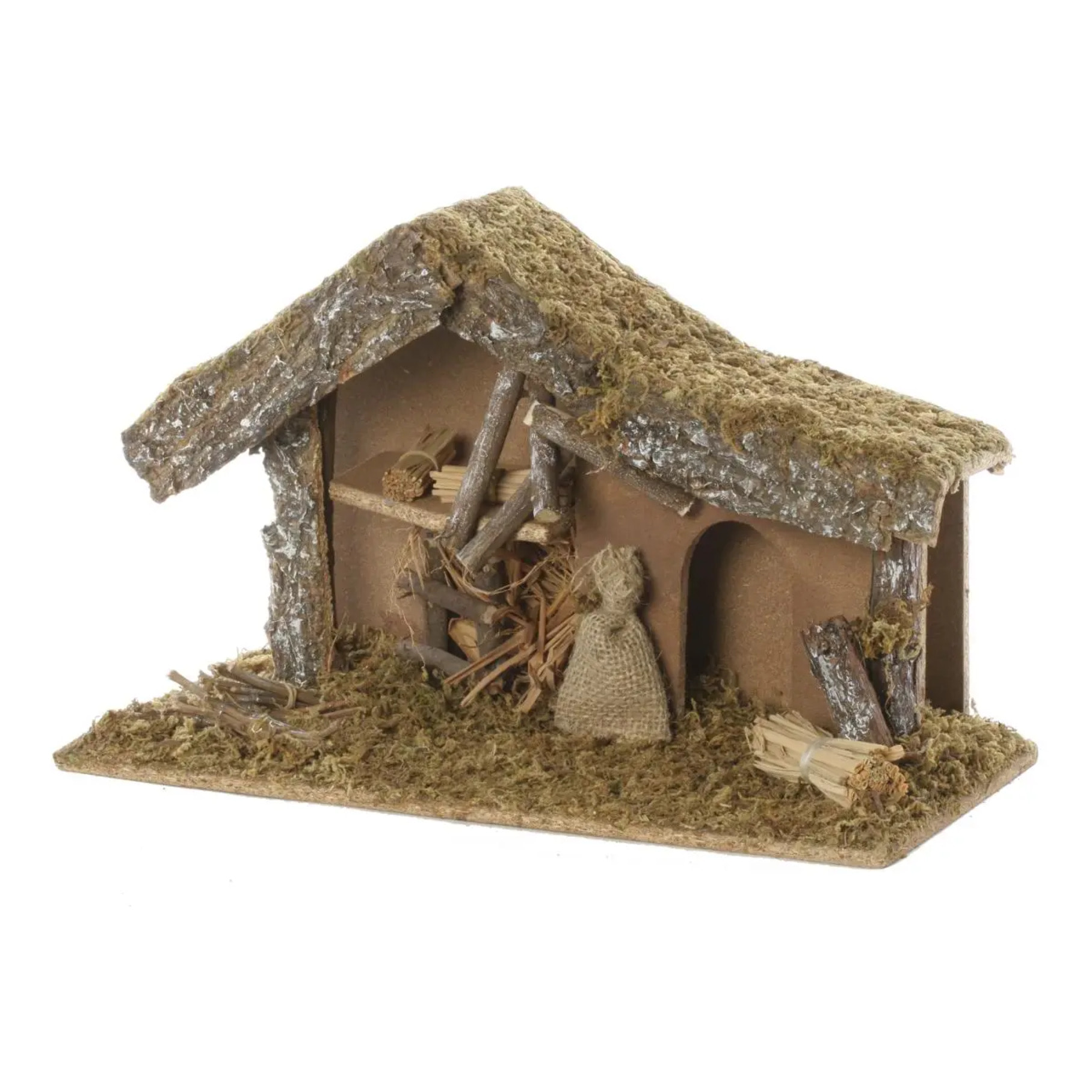 Crèche à garnir avec mousse et écorces H.24cm