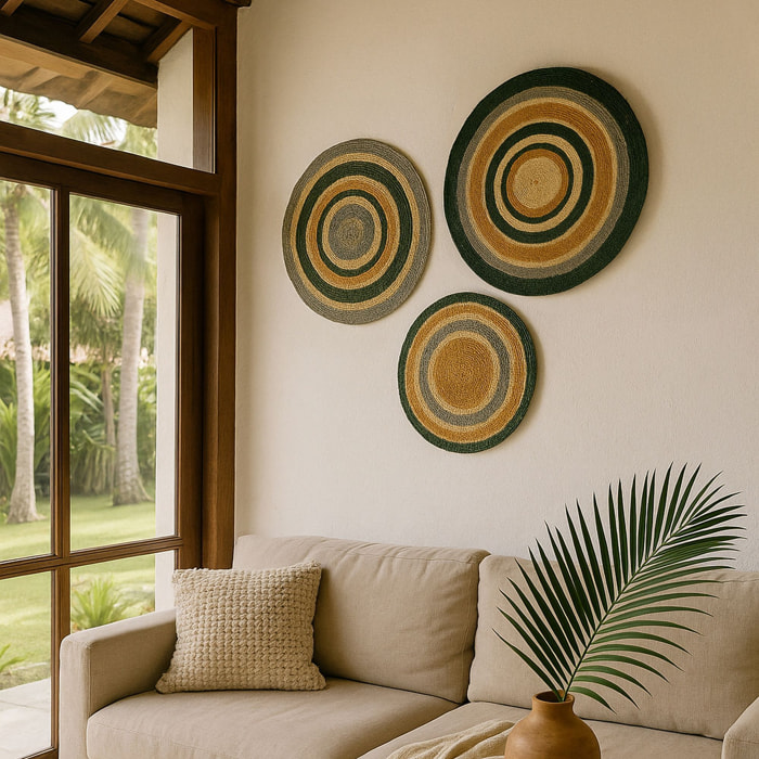 Lot de 3 décorations murales en jonc de mer MASSAI