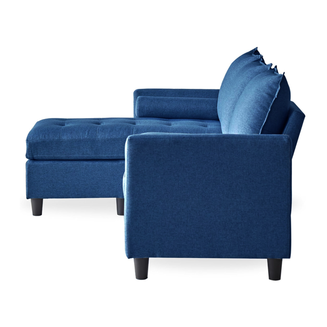 CHARLES - Canapé 3 places en velours avec pouf bleu