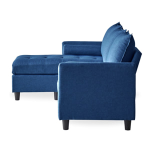 CHARLES - Canapé 3 places en velours avec pouf bleu