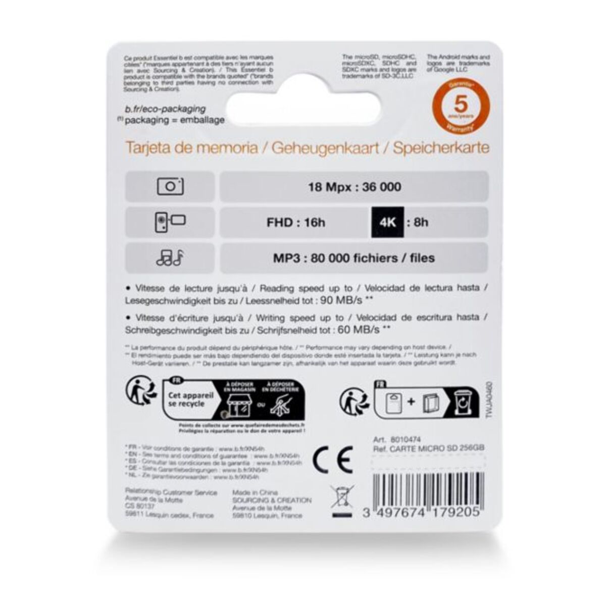 Carte Micro SD ESSENTIELB 256Go Micro SDXC