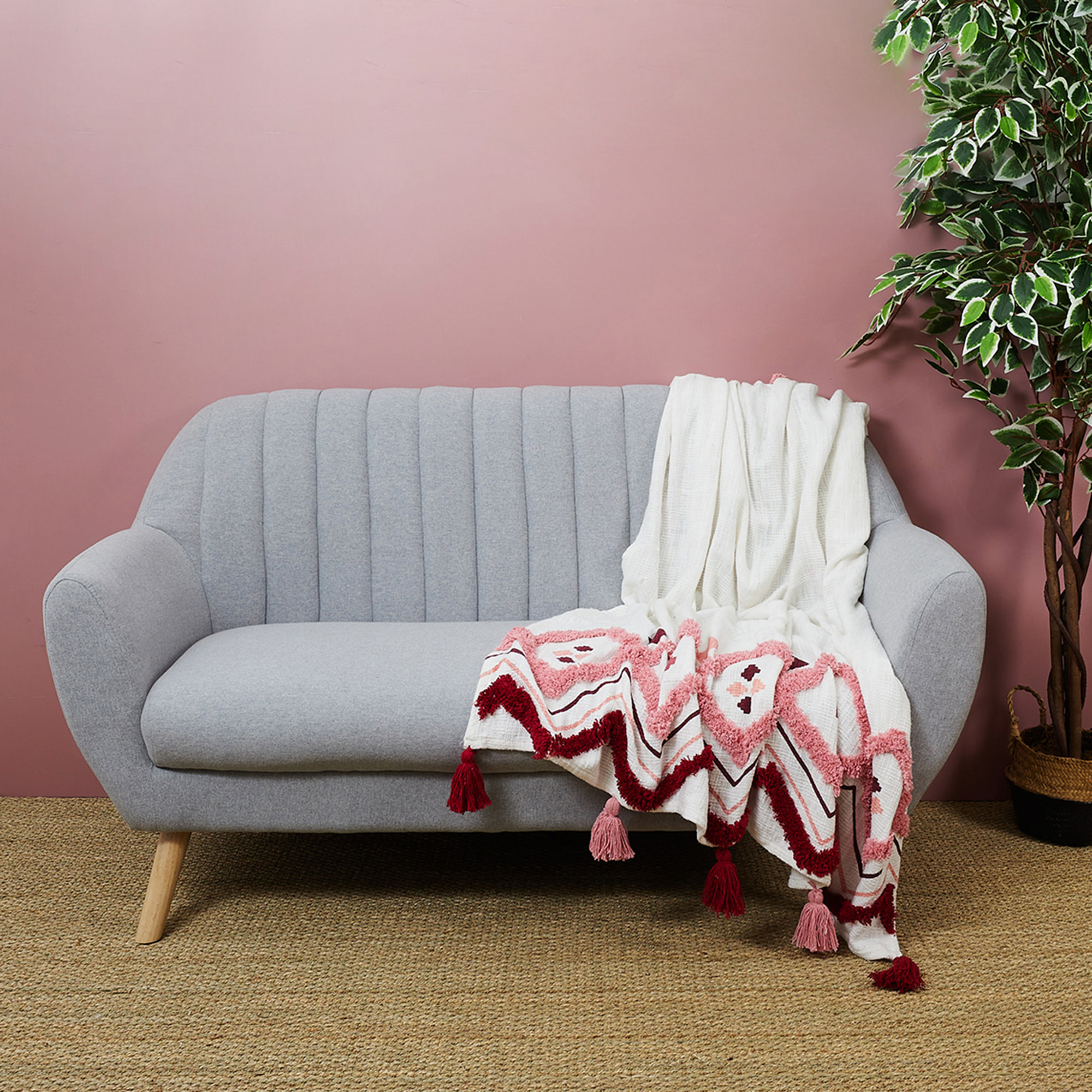 Plaid - HOME DECO FACTORY - Tufte - Ethnique - Rose - 130 x 150 cm