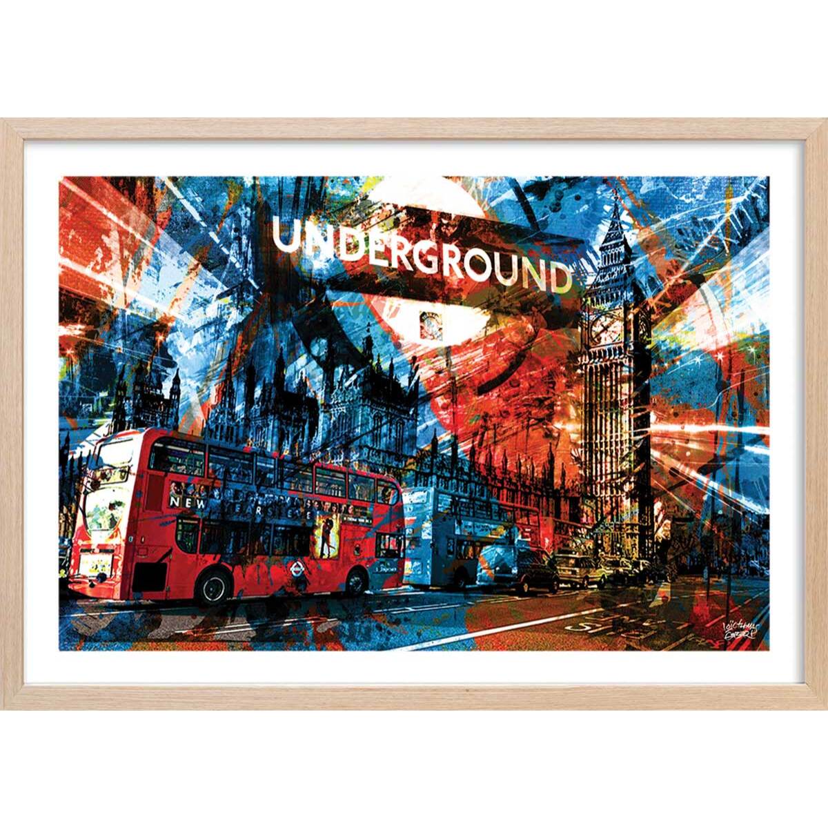 Affiche illustration graffiti london Affiche + cadre en bois - Chêne