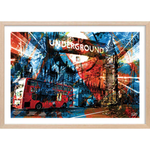 Affiche illustration graffiti london Affiche + cadre en bois - Chêne