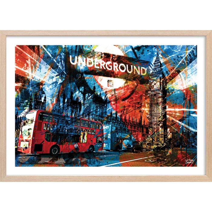 Affiche illustration graffiti london Affiche + cadre en bois - Chêne